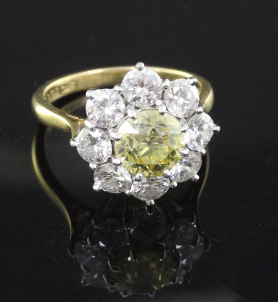 A 1960s 18ct gold and diamond cluster ring by Cropp & Farr, size M.